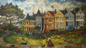San francisco painted lady victorian with dogs all
